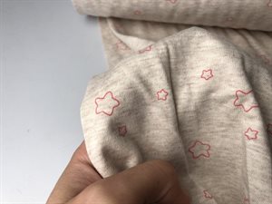 Bomuldsjersey - beige meleret bund og pink stjerner